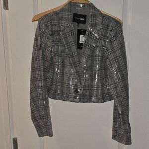 Fashion Nova Black and Gray Plaid Blazer